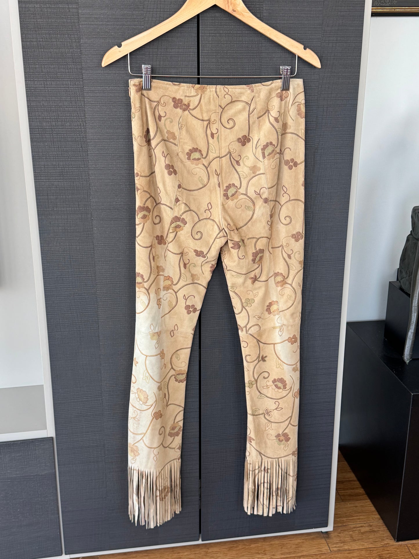 Vintage 1990s Escada Floral Suede Fringe Pants