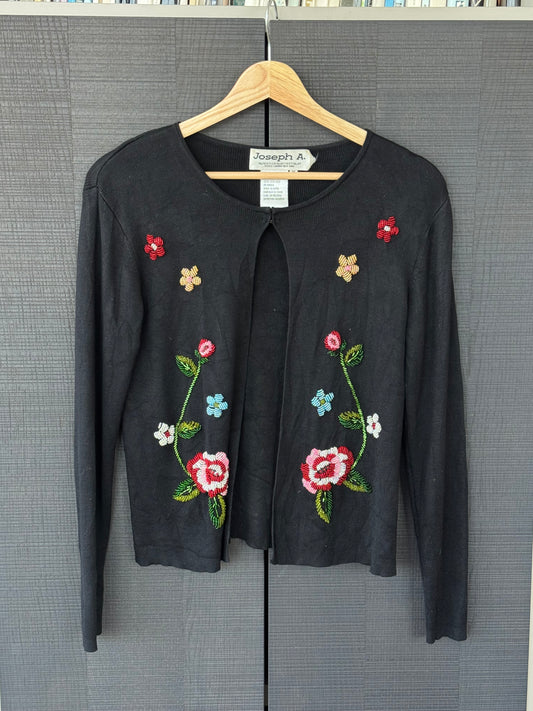 Vintage Joseph A. Beaded Floral 100% Silk Knit Cardigan