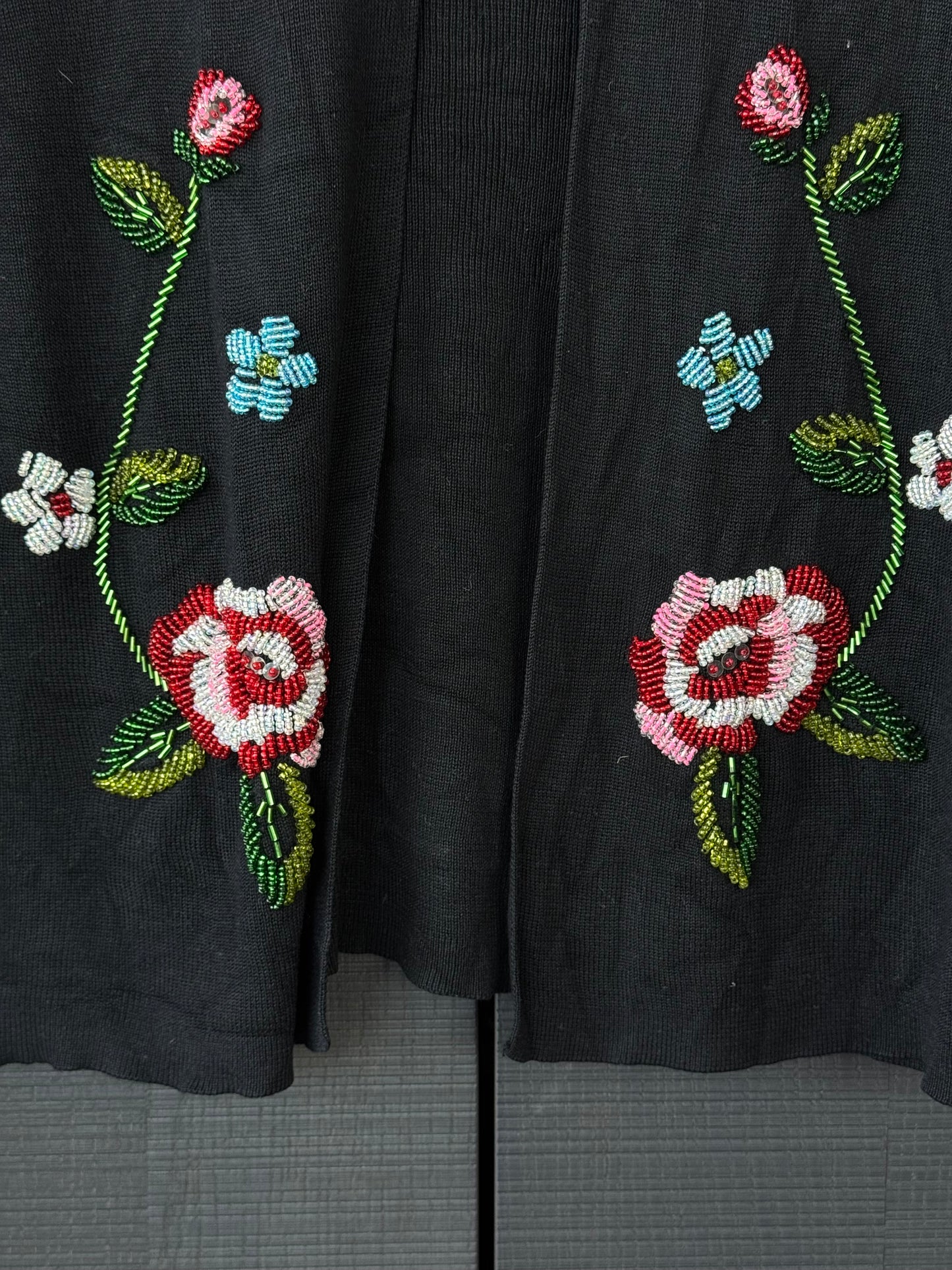 Vintage Joseph A. Beaded Floral 100% Silk Knit Cardigan