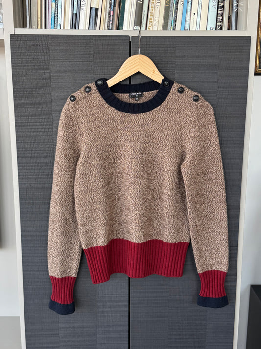 Vintage Chanel CC Button Color Block Sweater