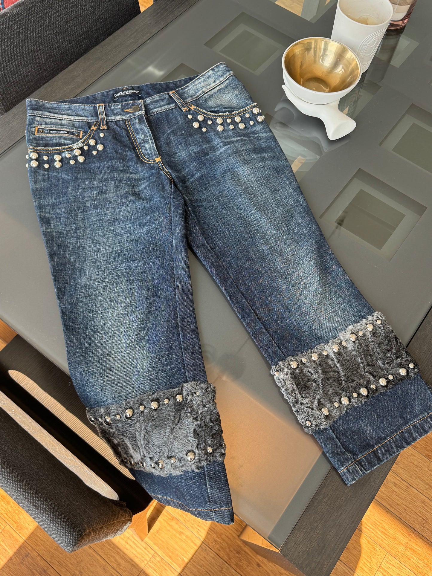 Dolce & Gabbana F/W 2005 Runway Fur-Trim Denim Jeans