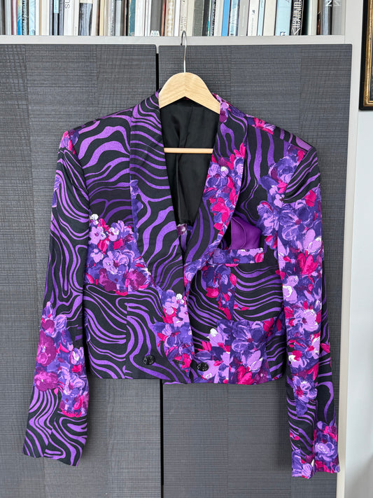 Vintage Gianni Versace 1980s Painted Cotton Blazer (w/ Silk Handkerchief)