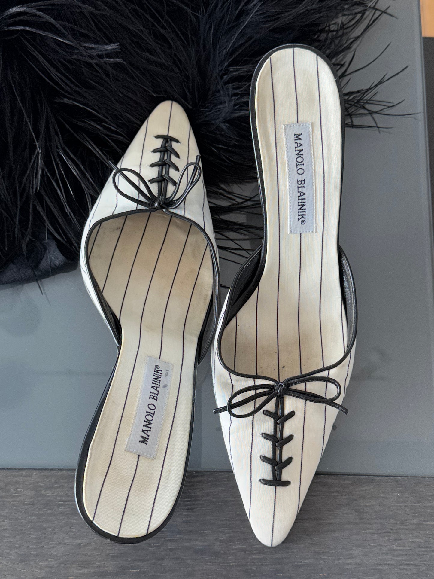Manolo Blahnik 1990s Baseball Kitten Heel Mules 40.5, Run Small
