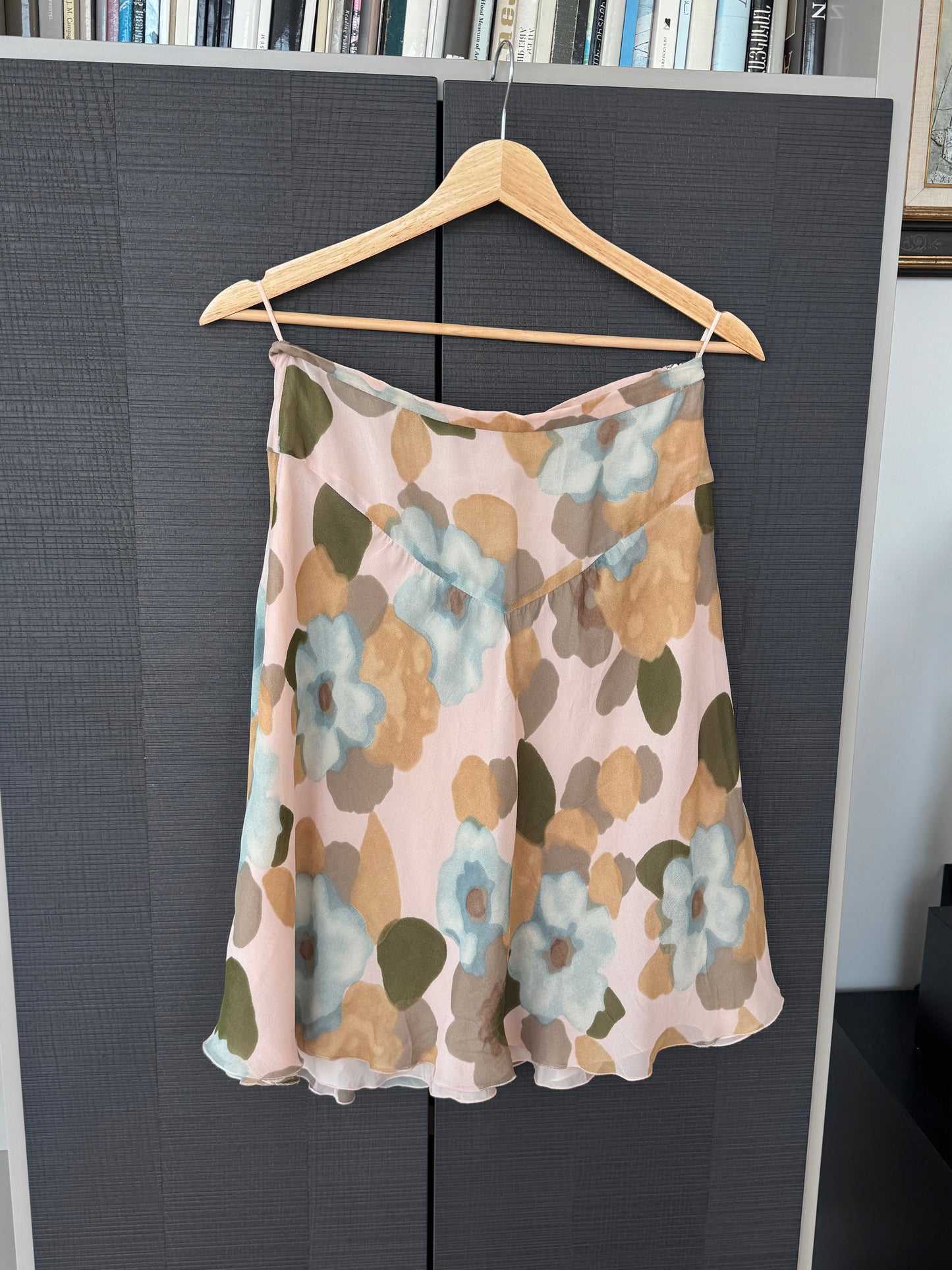 Vintage Moschino Cheap and Chic Silk Watercolor Floral Skirt