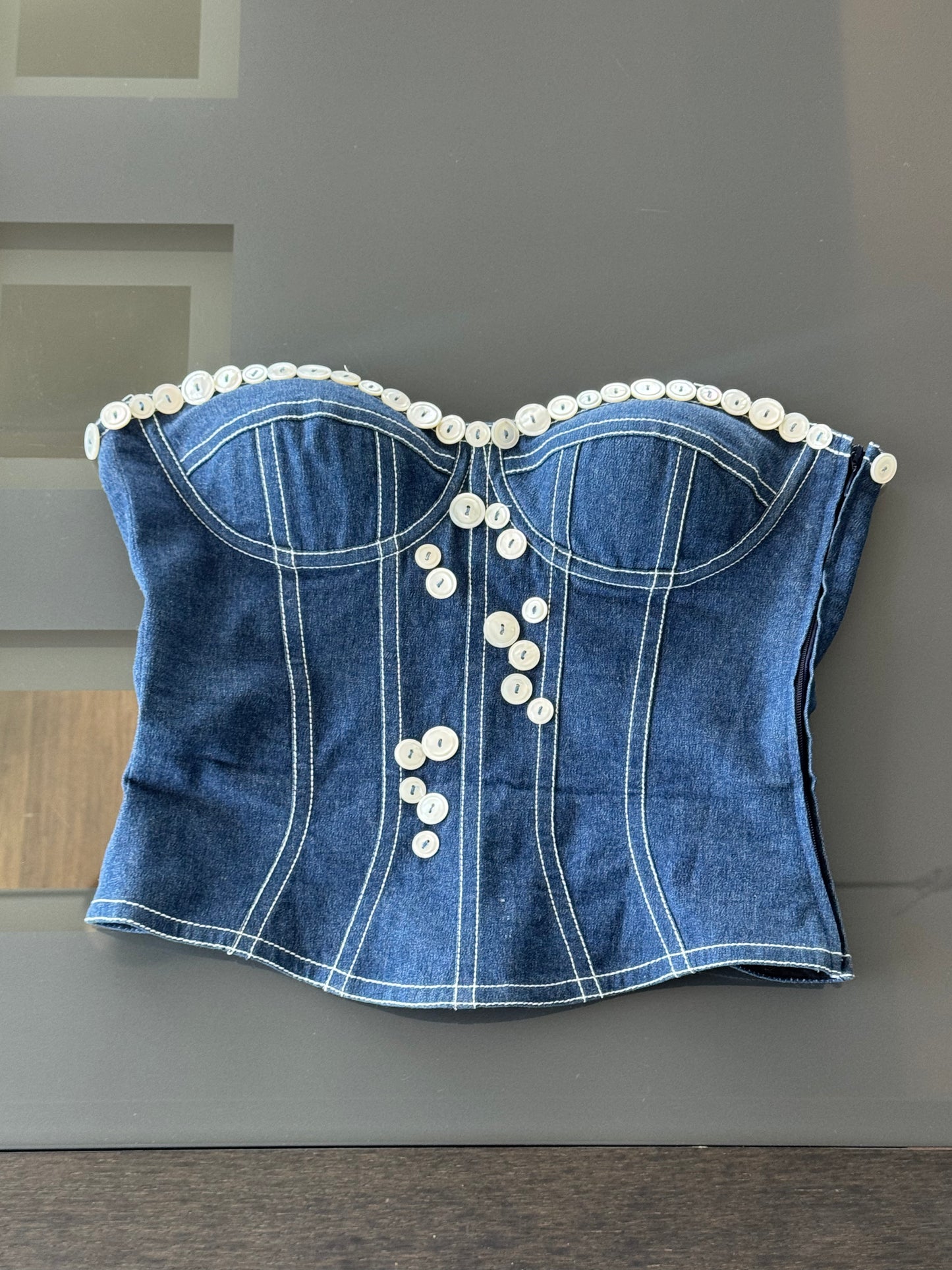 Escada 1990s Denim Buttoned Corset Top