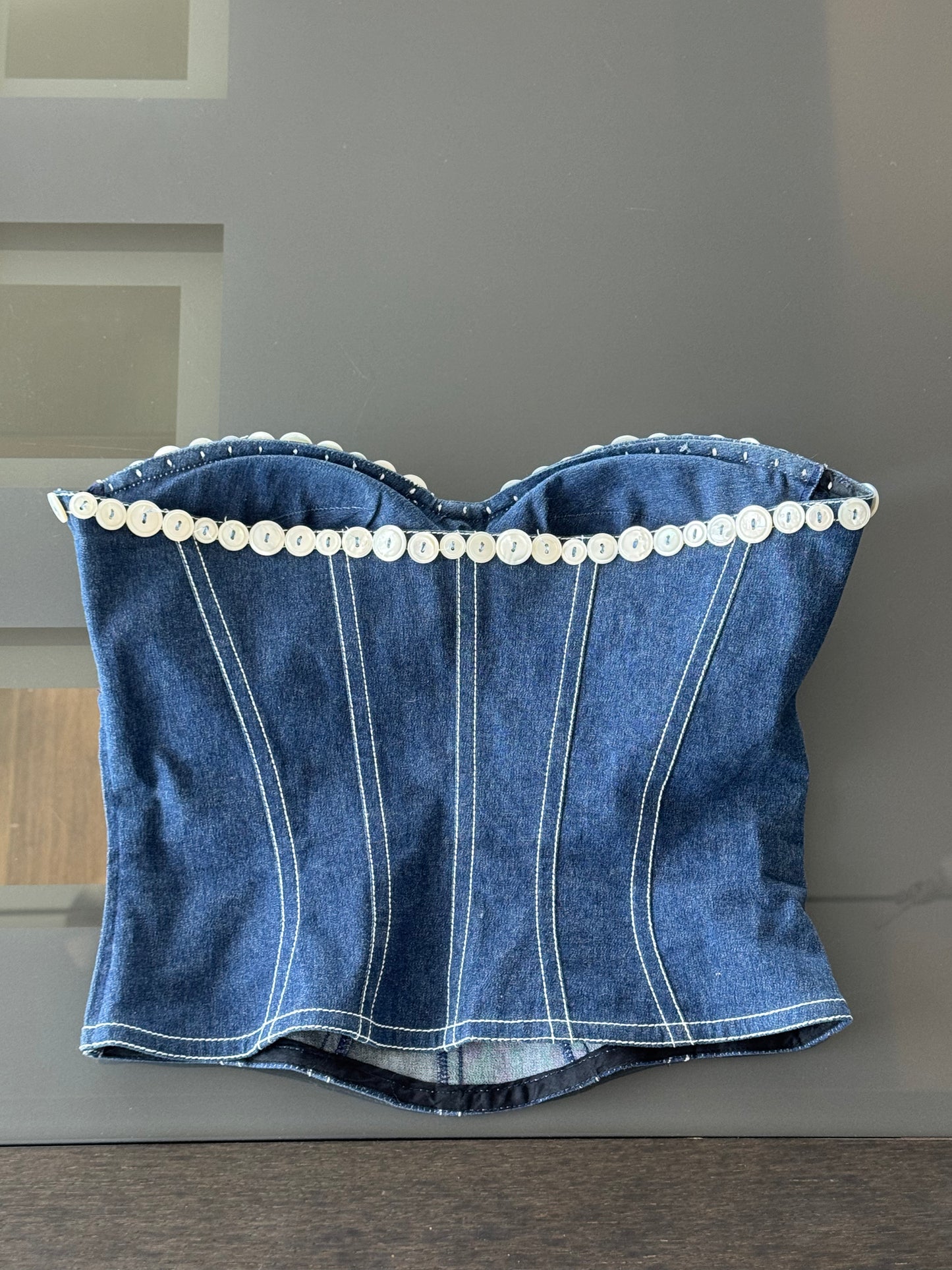 Escada 1990s Denim Buttoned Corset Top
