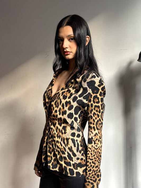 Saint Laurent 2017 Leopard Silk Logo Blouse