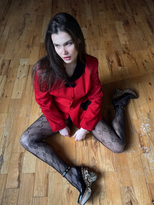 Moschino Cheap & Chic Red Wool Blazer w/ Velvet Collar & Bow