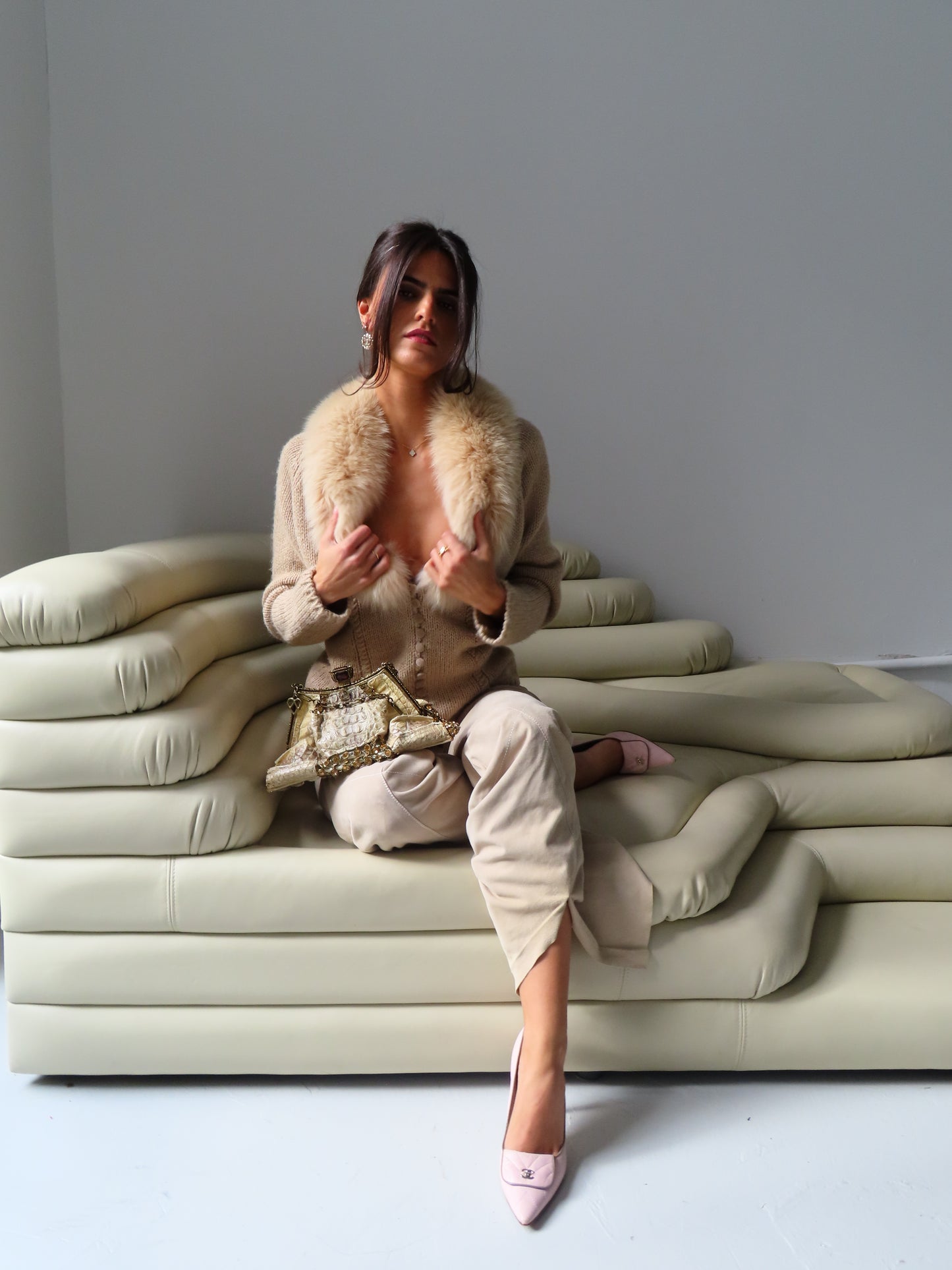 Blumarine 2004 Runway Cardigan w/ Fur Collar