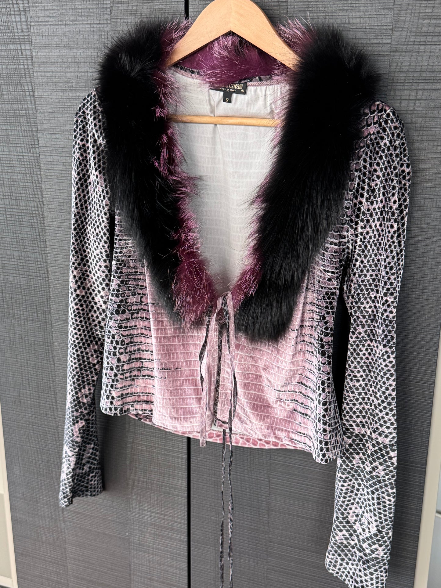 Roberto Cavalli Fall/Winter 2000 Velvet Cardigan w/ Fur Collar