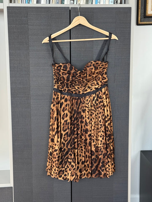 Dolce & Gabbana Leopard Print Boned Silk Dress