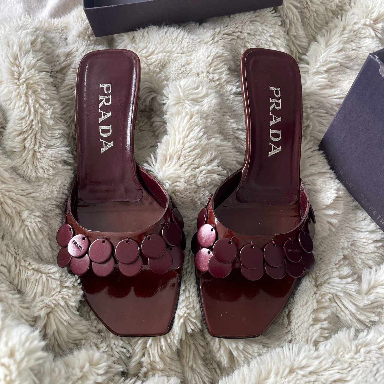 Prada Square Toed Beaded Kitten Heels