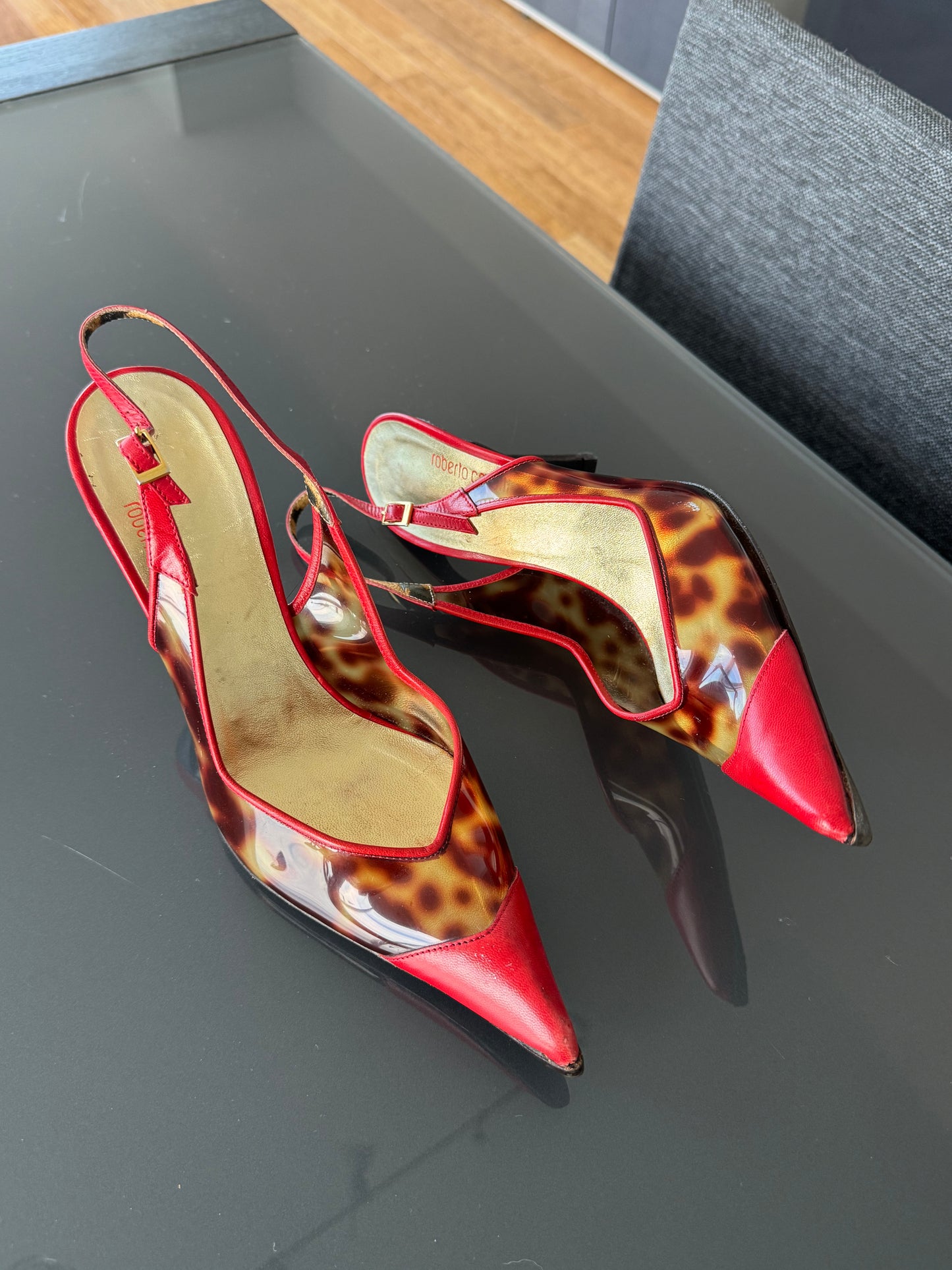 Roberto Cavalli SS2003 PVC Tortoiseshell Slingback Heels 37