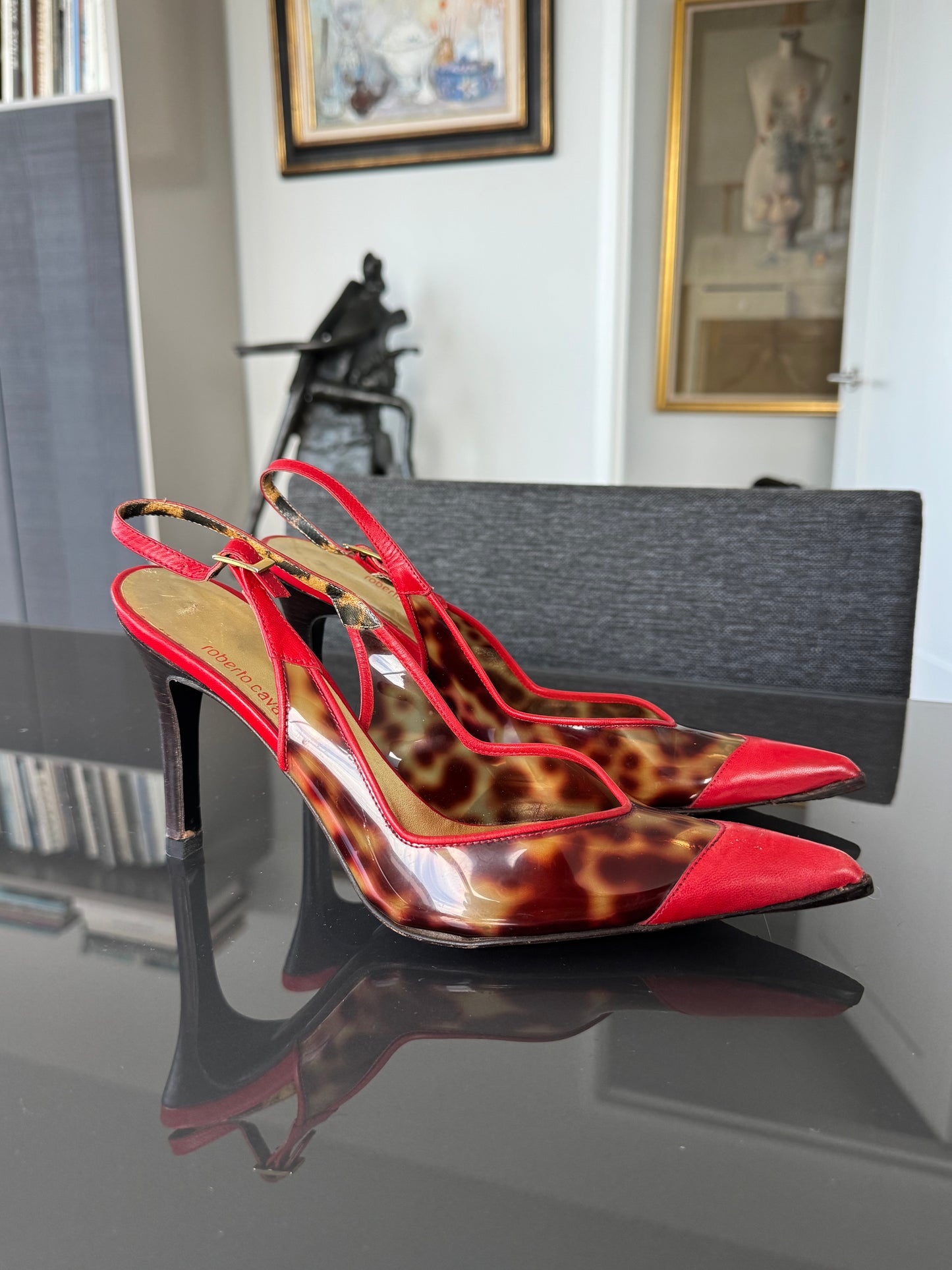 Roberto Cavalli SS2003 PVC Tortoiseshell Slingback Heels 37