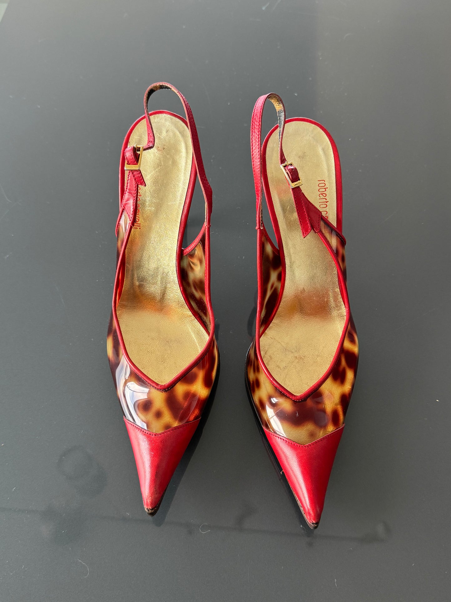 Roberto Cavalli SS2003 PVC Tortoiseshell Slingback Heels 37