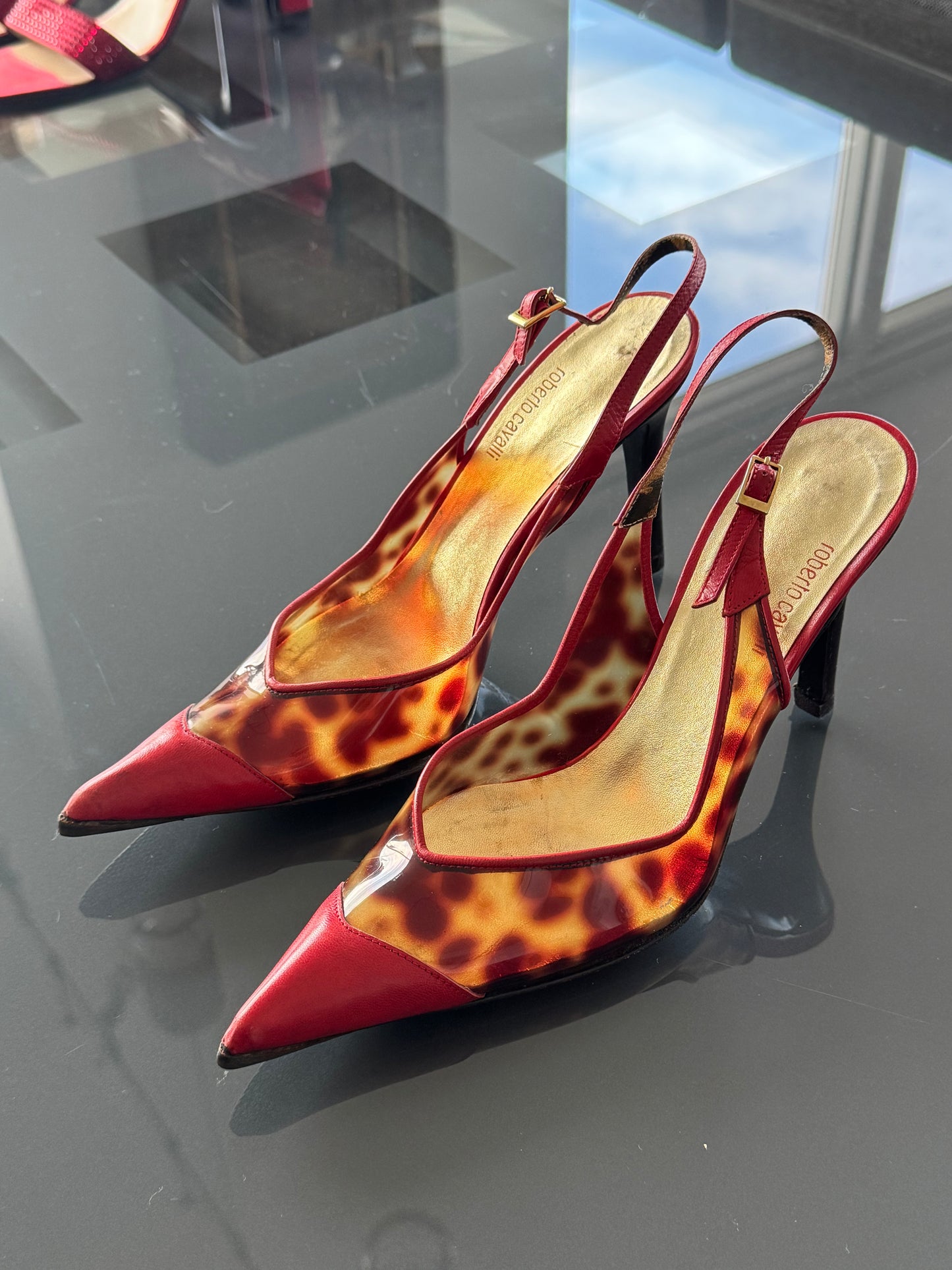 Roberto Cavalli SS2003 PVC Tortoiseshell Slingback Heels 37