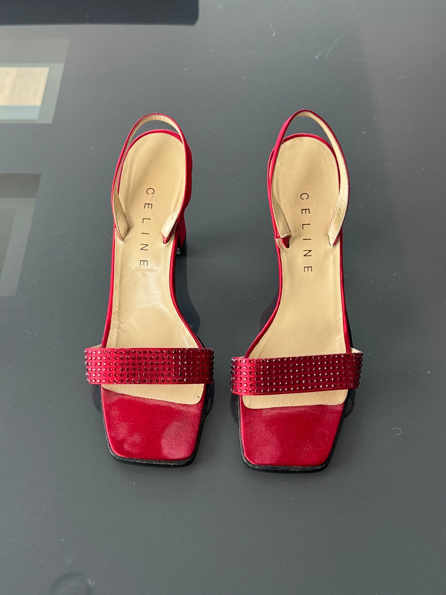 Vintage Celine Red Crystal Slingback Heels 40