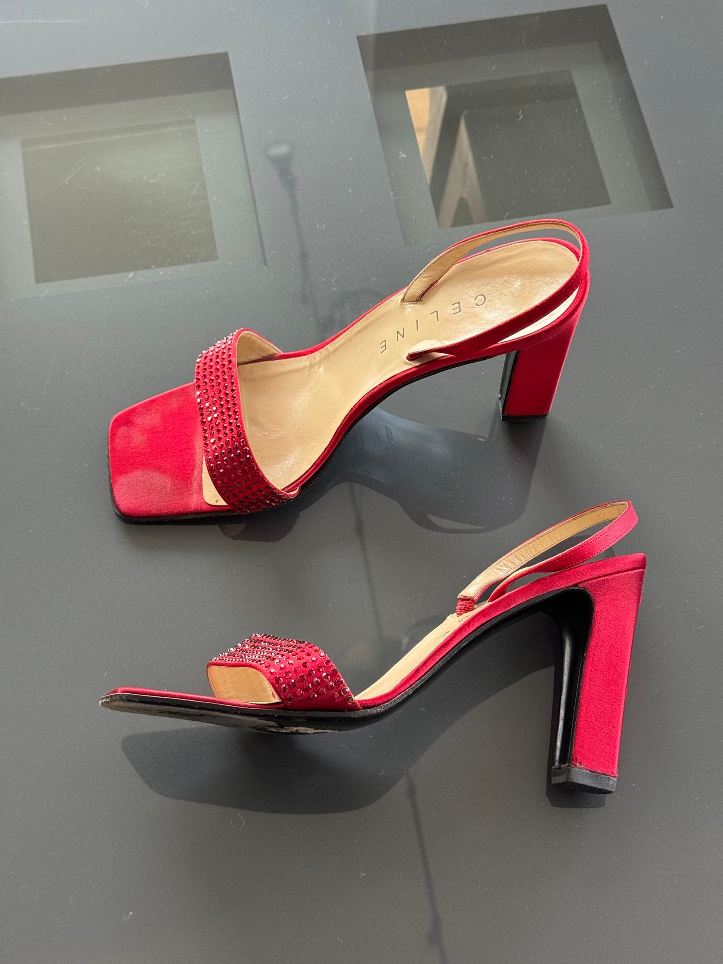 Vintage Celine Red Crystal Slingback Heels 40
