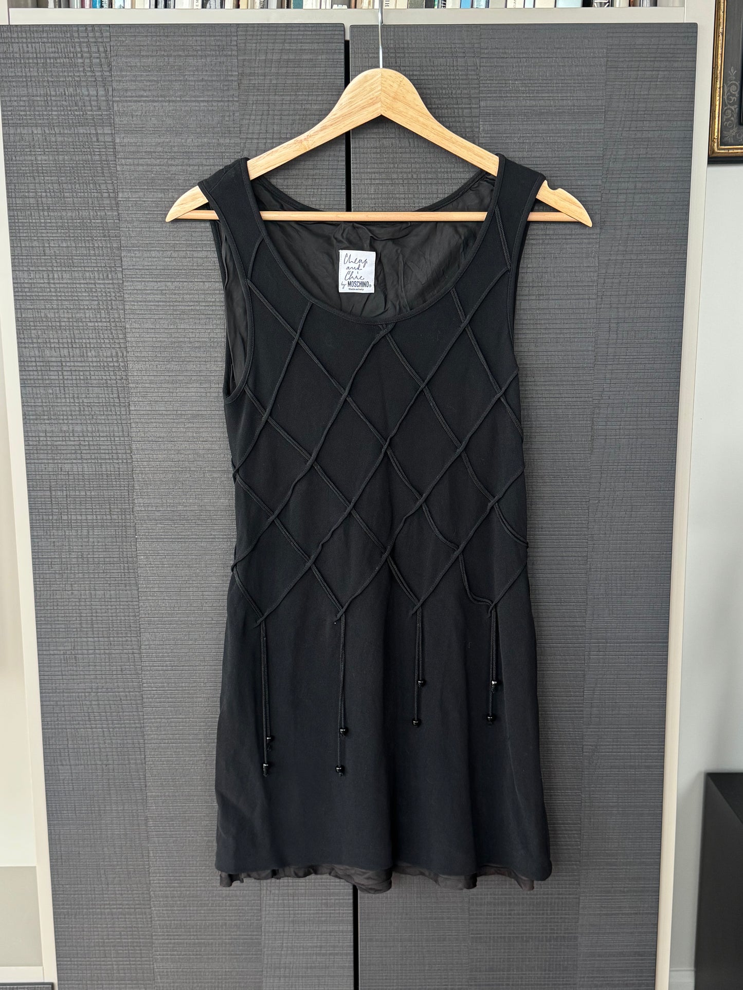 Moschino Cheap & Chic Black Lattice Beaded Mini Dress