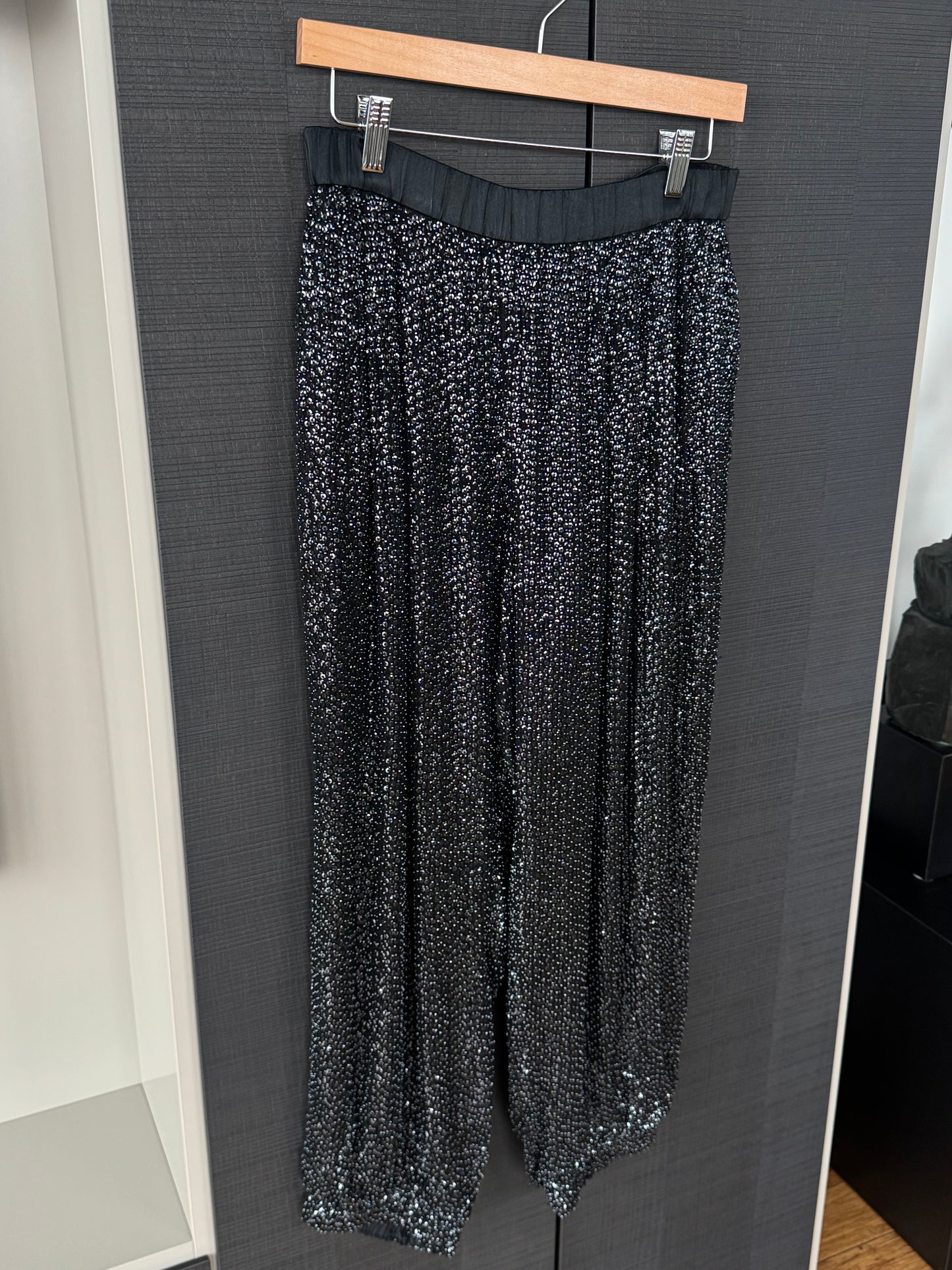 Diane von Furstenberg Black Sequin Silk Pants