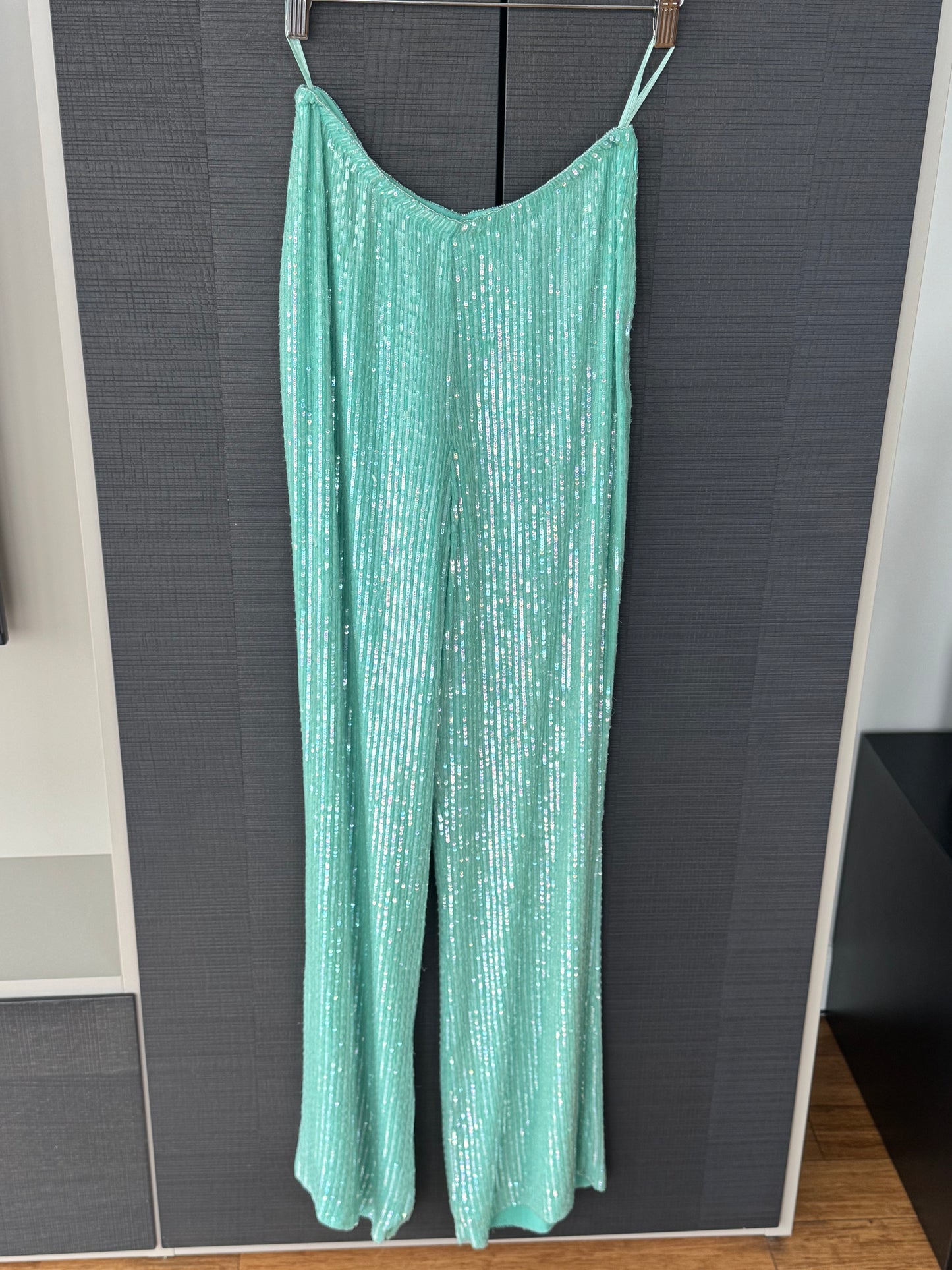 Escada Turquoise Sequin Wide-Leg Pants