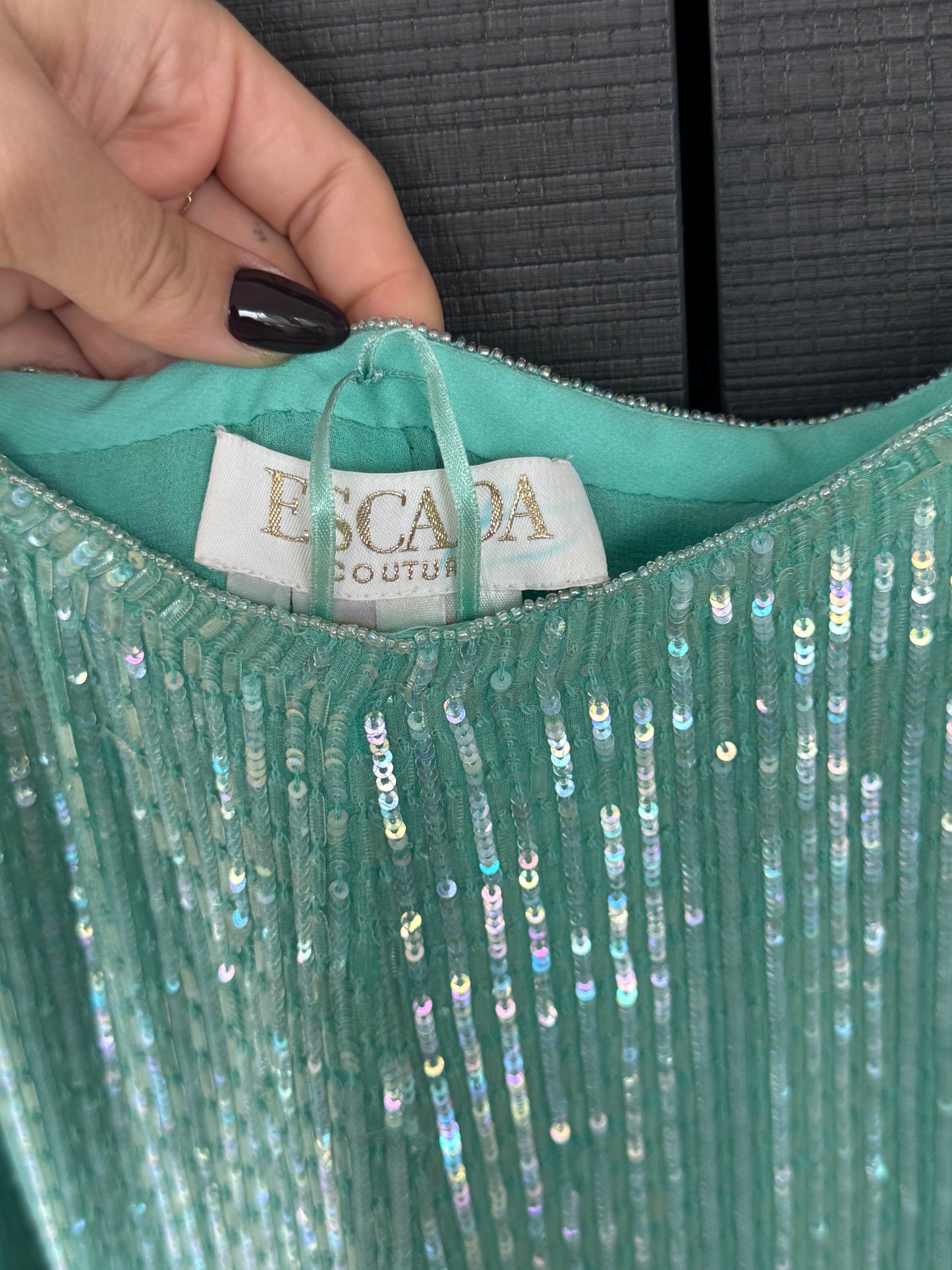 Escada Turquoise Sequin Wide-Leg Pants