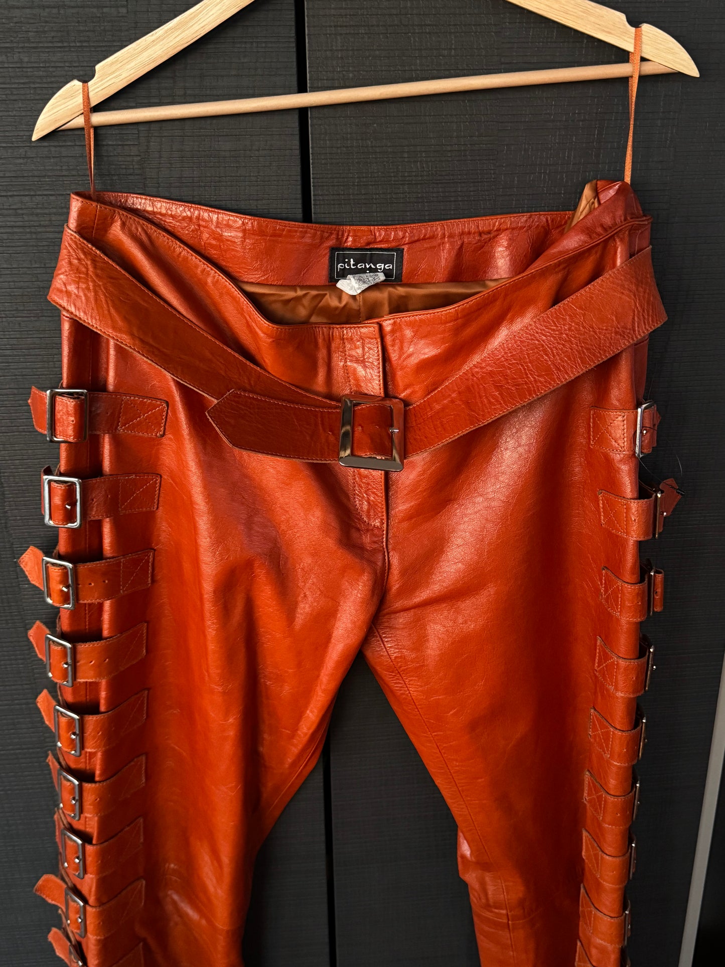 Vintage Pitanga Buckle-Down Leather Pants