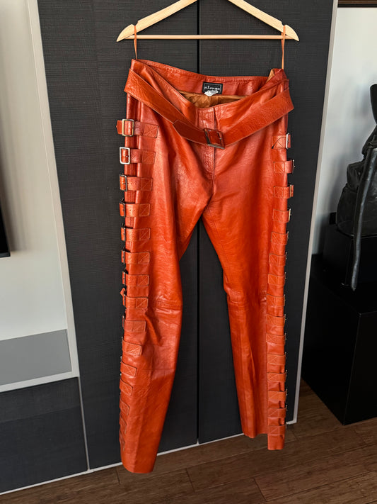 Vintage Pitanga Buckle-Down Leather Pants