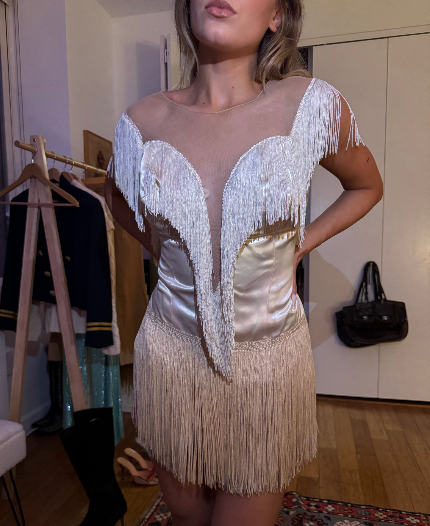 1960s Silk Fringe Flapper Mini Dress Playsuit