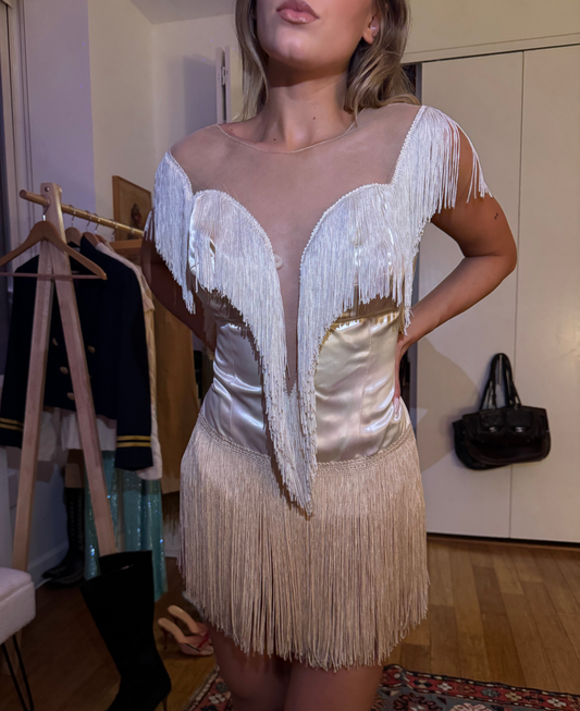 1960s Silk Fringe Flapper Mini Dress Playsuit