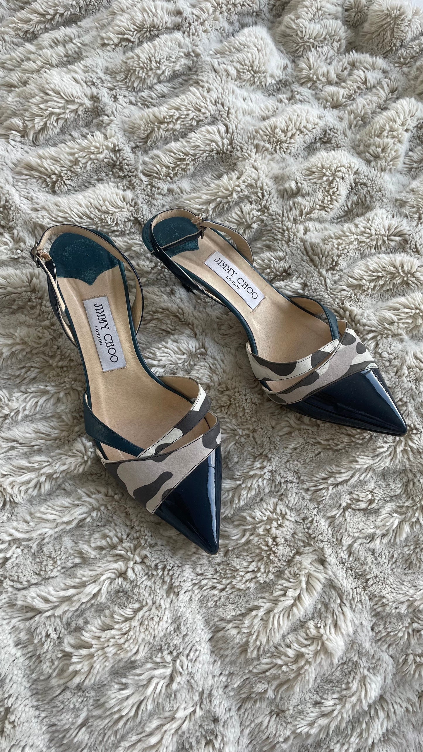 Jimmy Choo Slingback Camo Kitten Heel 38.5