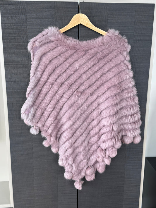 Jay Ley Collection Rabbit Fur Pom-Pom Poncho