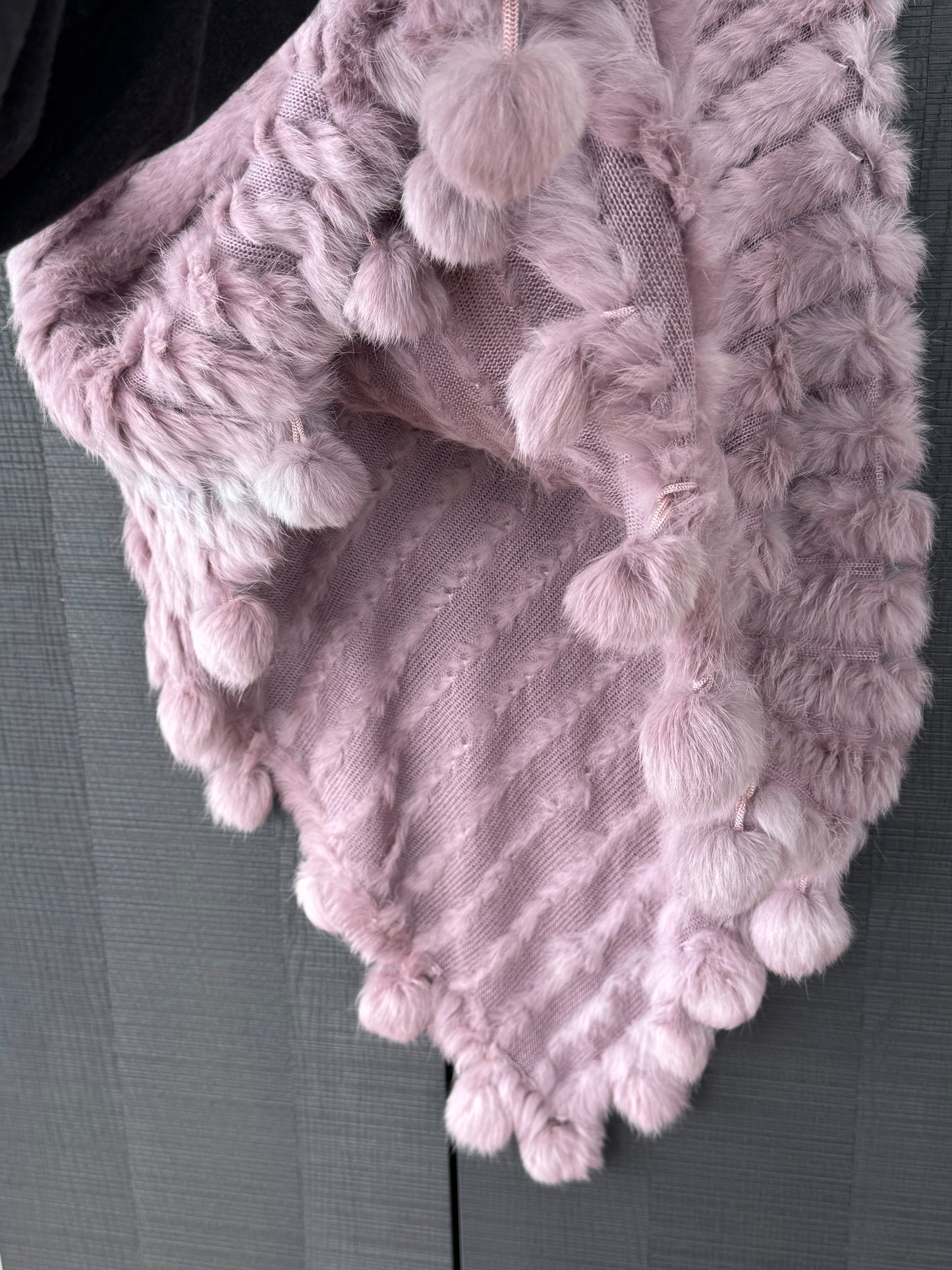 Jay Ley Collection Rabbit Fur Pom-Pom Poncho