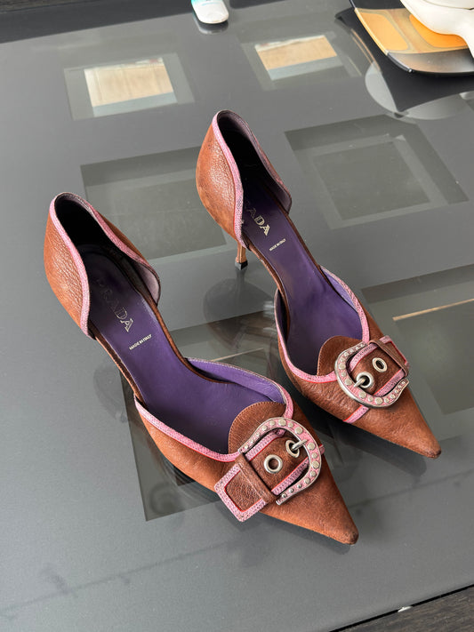Prada FW2002 Python Buckle D'Orsay Pumps ~40.5