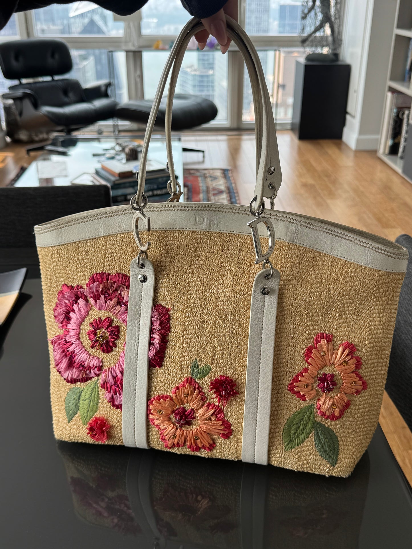 Christian Dior by John Galliano SS2005 Floral Raffia Tote