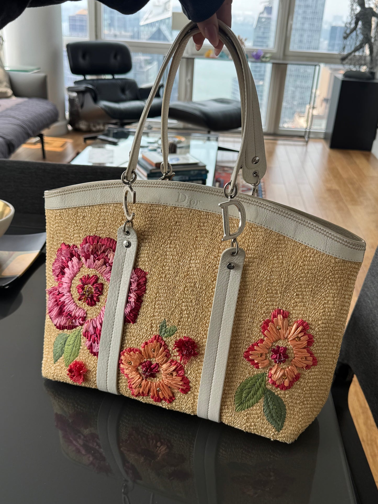 Christian Dior by John Galliano SS2005 Floral Raffia Tote
