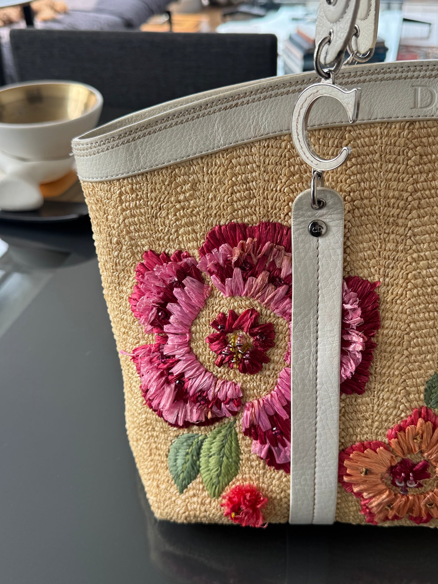 Christian Dior by John Galliano SS2005 Floral Raffia Tote