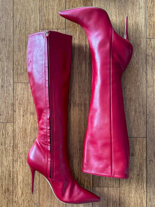 Manolo Blahnik Red Leather Knee High Boots 42