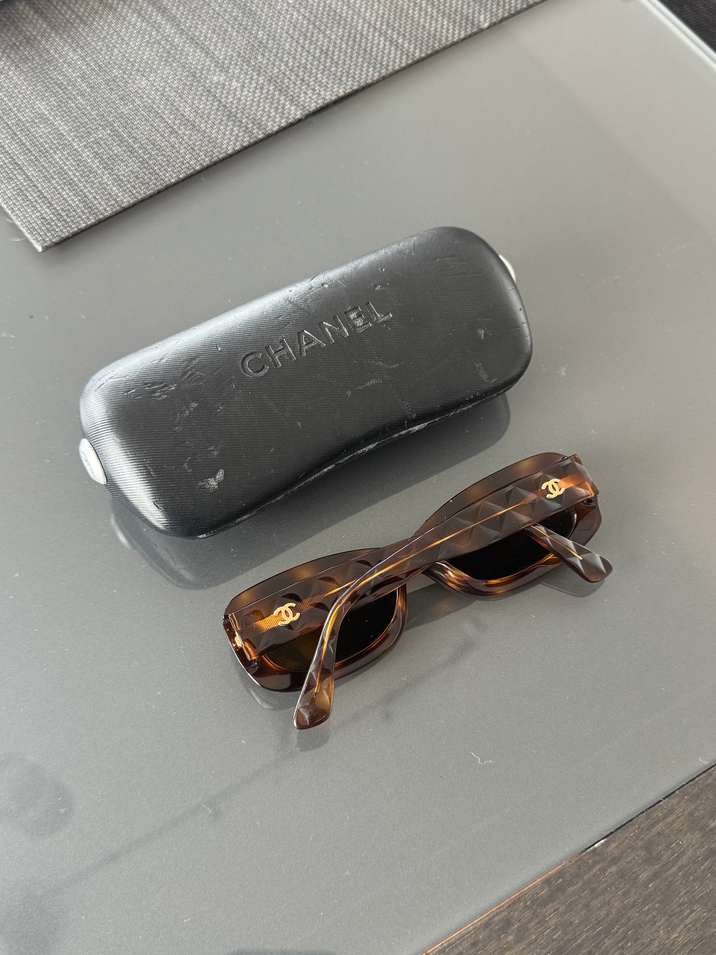Vintage Chanel Quilted Gold CC Logo Sunglasses