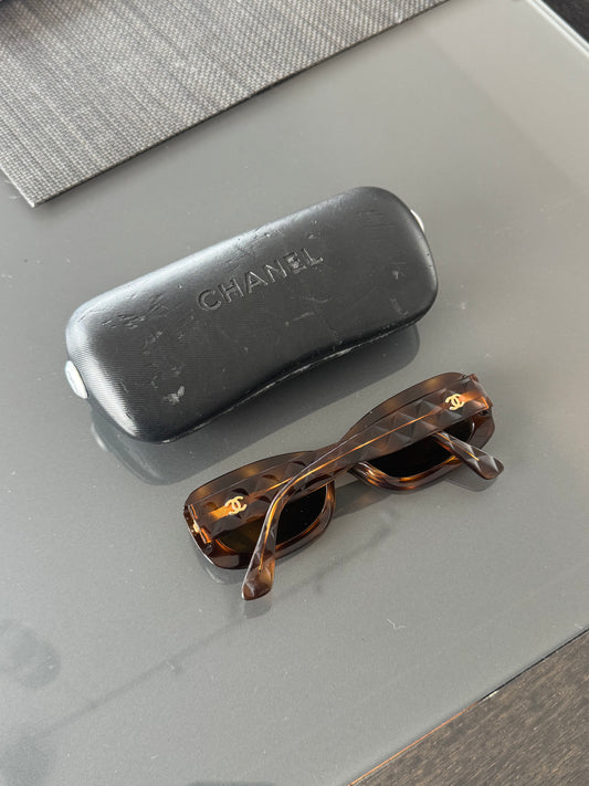 Vintage Chanel Quilted Gold CC Logo Sunglasses