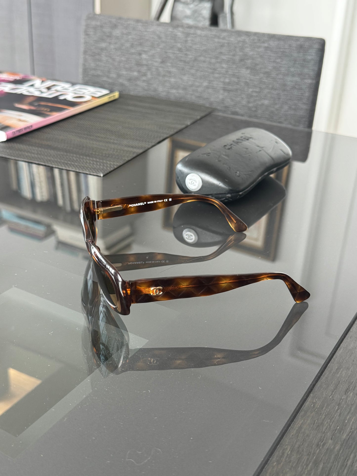 Vintage Chanel Quilted Gold CC Logo Sunglasses