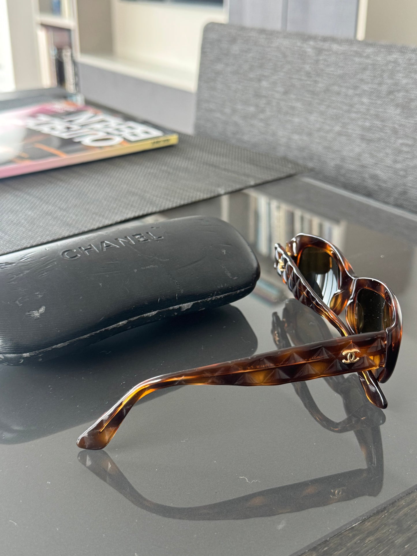 Vintage Chanel Quilted Gold CC Logo Sunglasses