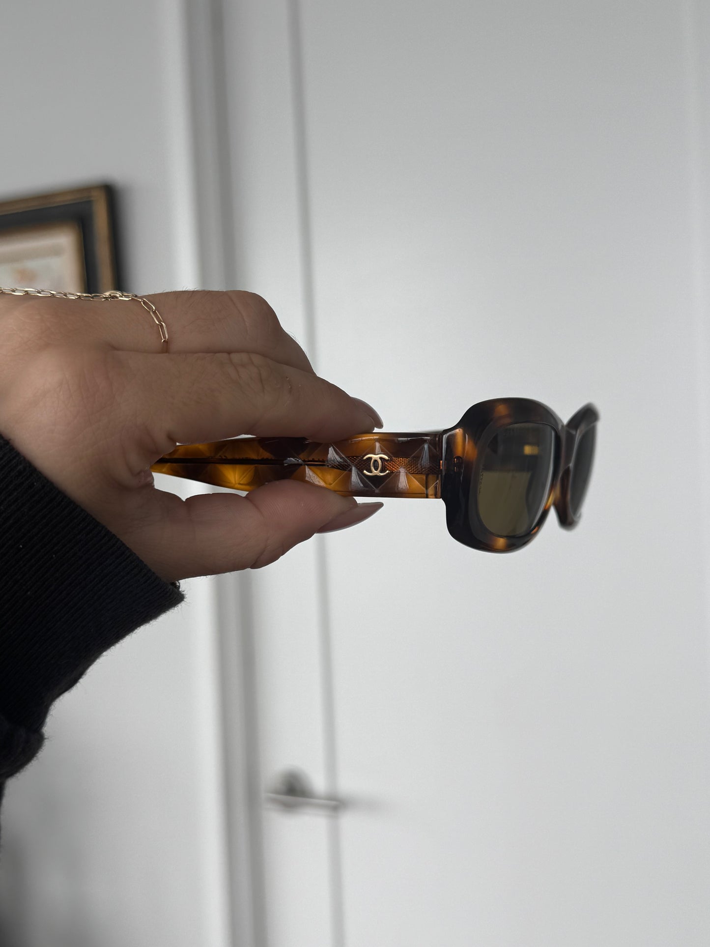 Vintage Chanel Quilted Gold CC Logo Sunglasses