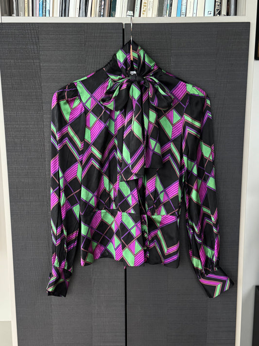 Vintage Diane von Furstenberg Silk Geometric Print Neck Tie Blouse