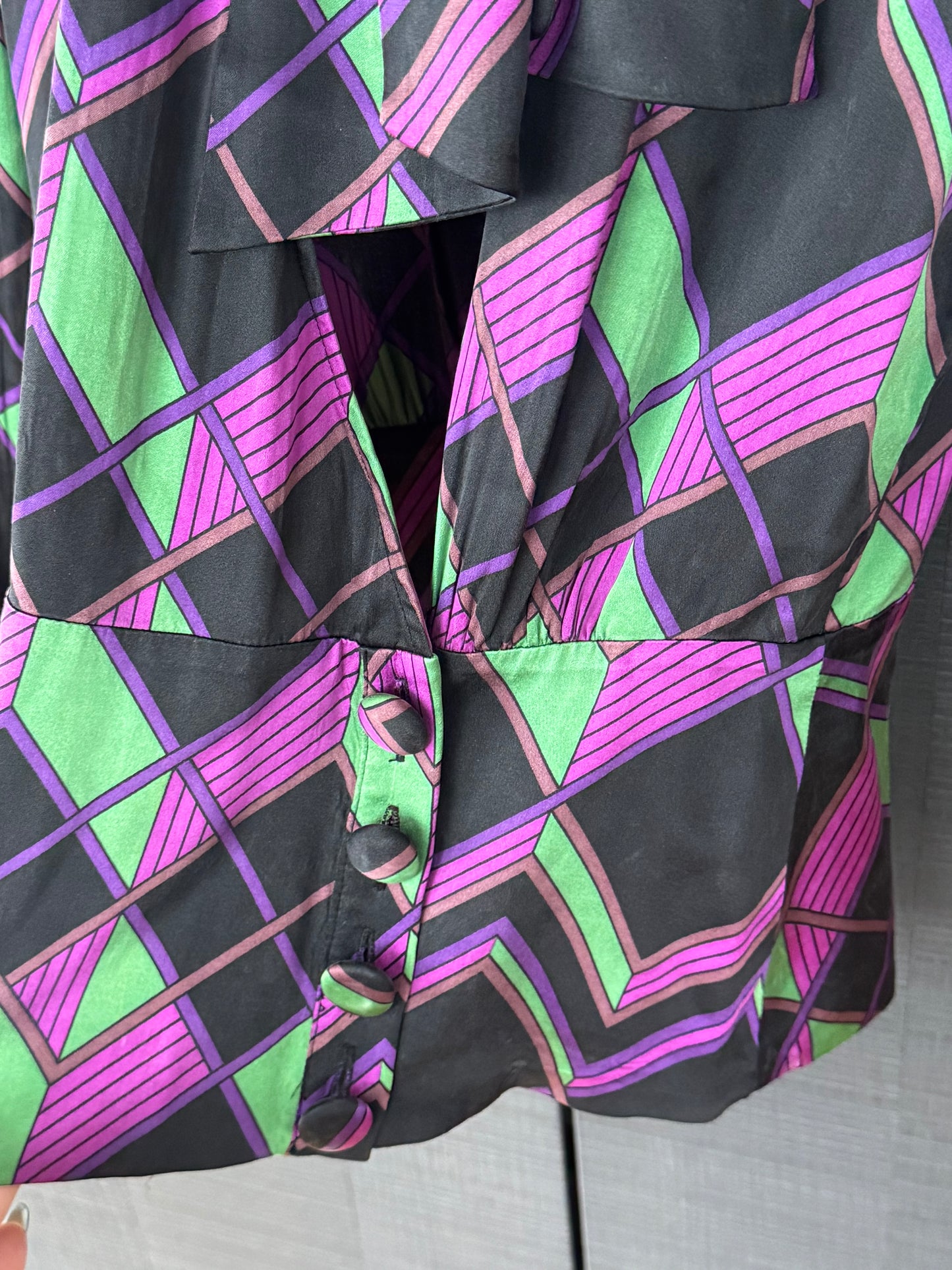 Vintage Diane von Furstenberg Silk Geometric Print Neck Tie Blouse