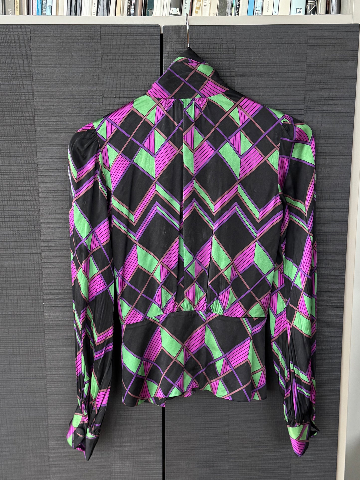 Vintage Diane von Furstenberg Silk Geometric Print Neck Tie Blouse