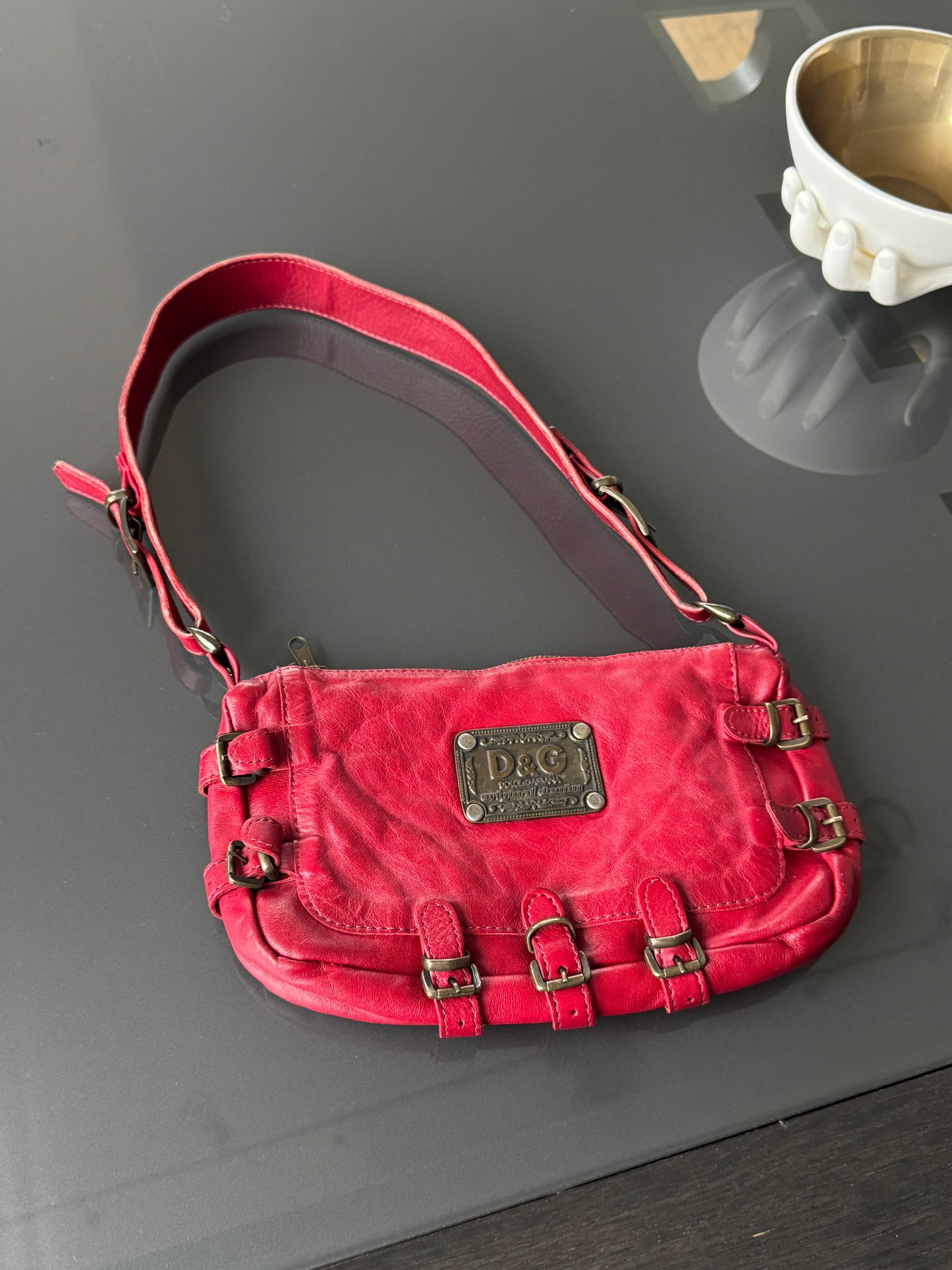 Vintage D&G Cherry Red Buckle Shoulder Bag