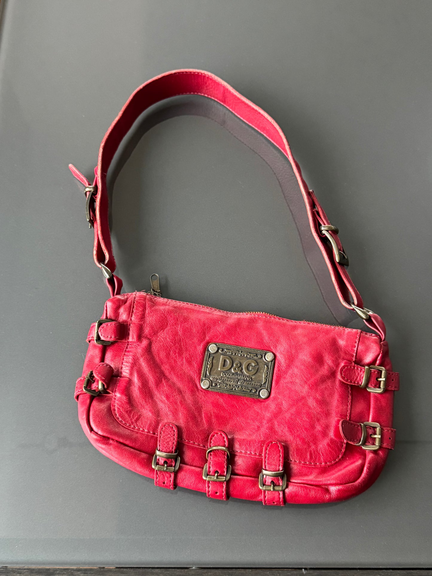 Vintage D&G Cherry Red Buckle Shoulder Bag
