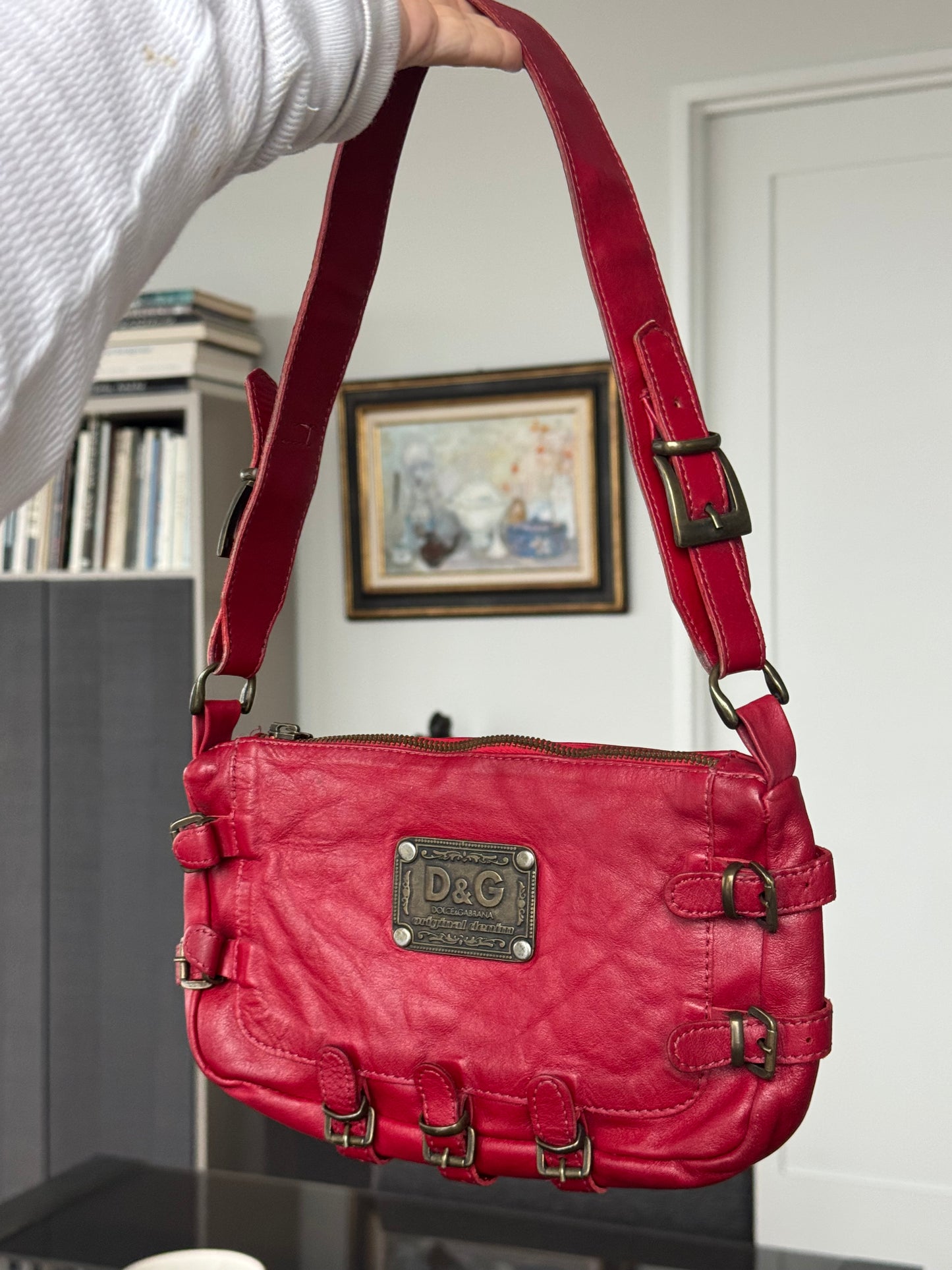 Vintage D&G Cherry Red Buckle Shoulder Bag