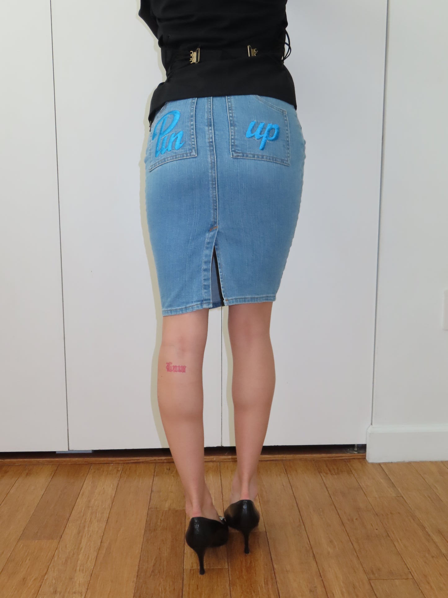 D&G SS2004 “Pin Up” Denim Midi Skirt